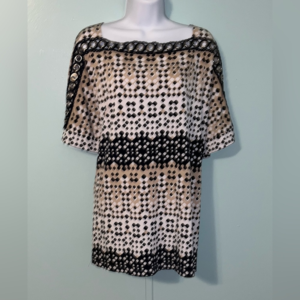 New Directions Blouse‎ Size XL Brown White Black Designs